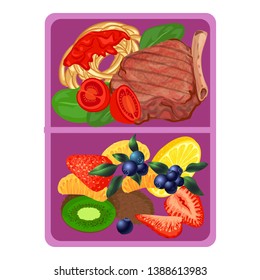 Violet lunchbox icon. Cartoon of violet lunchbox vector icon for web design isolated on white background