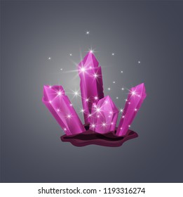 Violet magic glowing crystal icon for the game award, artefact. Vector illustration.