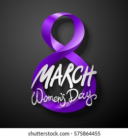 violet March 8 greeting card. International Womans Day. vector. black background art