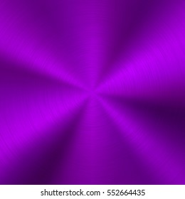 Violet metal technology background with polished, brushed circular concentric texture, chrome, silver, steel, for design concepts, web, posters, wallpapers and prints. Vector illustration.