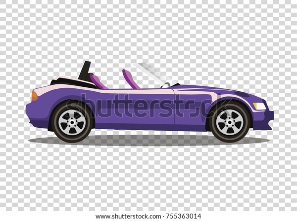 Violet modern cartoon colored cabriolet car isolated on\
transparent background. Sport car without roof vector illustration.\
Clip art. 
