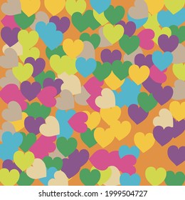 Violet Modern Pastel Modern Art Pattern. Rainbow Yellow Light Saint Valentine Art Illustration. Green Purple Simple Romantic Wedding Art. Colorful Warm Hearts Love Confetti Vector Style.