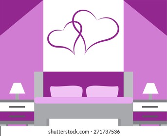 Violet modern romantic bedroom flat design