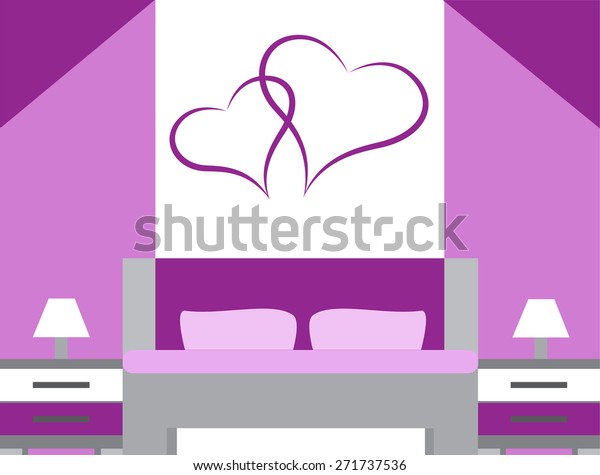 Violet Modern Romantic Bedroom Flat Design Stock Vector