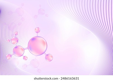 Violet molecule beauty background, 3D bio cell. Lavender gradient wallpaper with copy space for cosmetology, bio molecule abstract scientific icon. Beauty, skin care molecular atom illustration