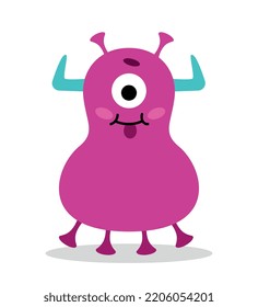 Violet monster character. Abstract figure and organic pattern with feets. Cool and positive character. Graphic element for site. Fantasy, fairy tales and imagination. Cartoon flat vector illustration