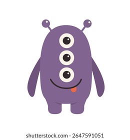 Violet Monster icon. Happy Halloween. Funny cartoon kawaii baby character. Smiling face. Cute colorful monsters silhouette. Horns, eyes, hands. Flat design. Childish style. White background. Vector
