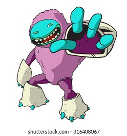 Violet monster on white background