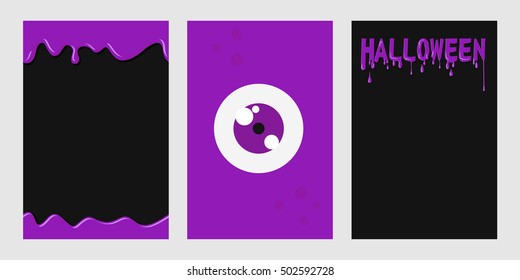 Violet monster's eye  and slime. The inscription Halloween on a black background. Vector illustration