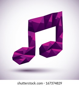 Violet musical note geometric icon made in 3d modern style, best for use as symbol or design element for web or print layouts.