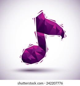 Violet musical note geometric icon made in 3d modern style, best for use as symbol or design element for web or print layouts.
