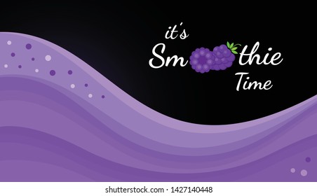 Violet natural smoothie blackberry shake vector illustration. Berries, straw and violet layers of smoothies cocktail or wavy frozen yogurt, smoothie logo for fitness landing page or promo banner