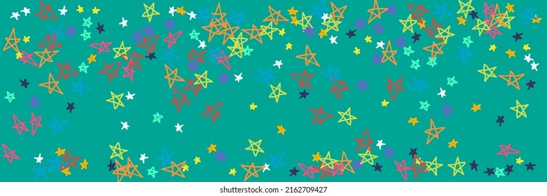 Violet Neon Acid Blue Childish Pastel Orange Handdrawn Stars. Vivid Green Grey Bright Naive Turquoise Purple Kids Background. Yellow Chaotic Vibrant Stars Black Mint Vibrant Illustration.