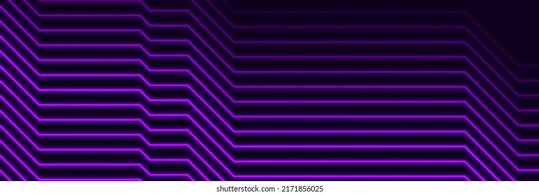 Violet neon curved lines abstract futuristic geometric background. Vector banner design