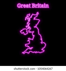 Violet neon Great Britain map silhouette