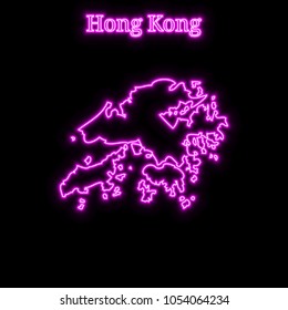 Violet neon Hong Kong map silhouette