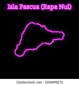 Violet neon Isla Pascua (Rapa Nui) map silhouette