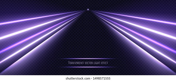 Violet neon light effect isolated on transparent background. Dynamic purple slow shutter speed effect. Abstract luminescent lines vector illustration.
