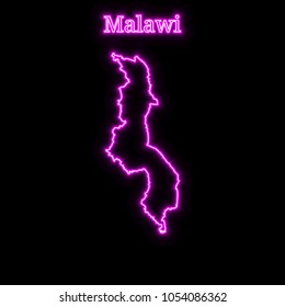 Violet neon Malawi map silhouette