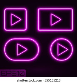 Violet Neon Play Button. Vector Illustration. 