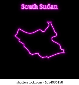 Violet neon South Sudan map silhouette