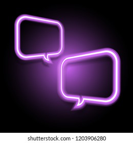 Violet neon speech bubble on dark background, stock vector