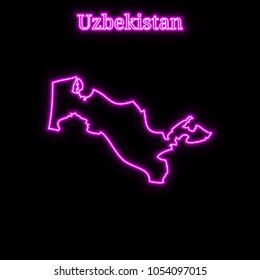 Violet neon Uzbekistan map silhouette