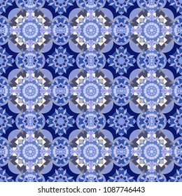 Violet, neutral and blue mandalas. Traditional ornate portuguese decorative tiles azulejos. Seamless abstract background. Vector hand drawn art, typical portuguese tiles. Ceramic tiles pattern.