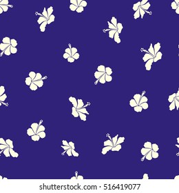 Violet and neutral Hibiscus seamless background. Aloha hawaiian shirt vector seamless pattern.