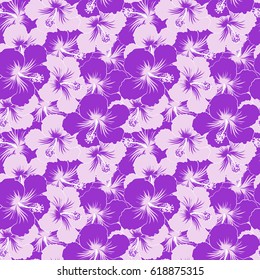 Violet and neutral Hibiscus seamless background. Aloha hawaiian shirt vector seamless pattern.