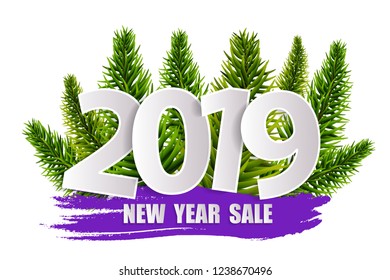 Violet New Year sale 2019 concept isolated on transparent background. Vector illustration