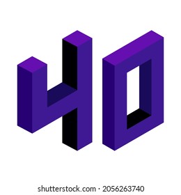 Violet number 40 in isometric style. Isolated on white background. Learning numbers, serial number, price, place. Vector illustration