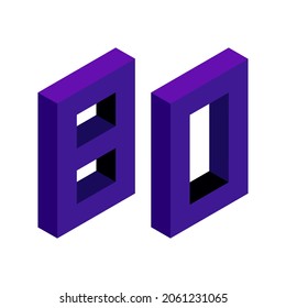 Violet number 80 in isometric style. Isolated on white background. Learning numbers, serial number, price, place. Vector illustration