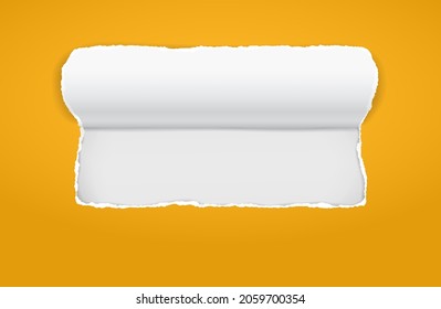 Violet oblong hole composition in paper with torn edges and soft shadow is on white background. Vector illustration