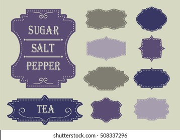 Violet old-fashioned stickers with dotted line