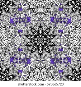 Violet on background. Oriental classic white pattern. Vector abstract background with repeating elements.