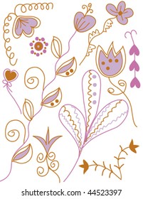 Violet and  orange floral design elements
