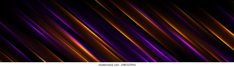 Violet and orange futuristic neon lines abstract hi-tech banner. Glowing vector background