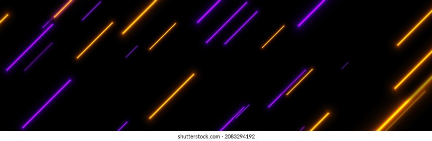Violet and orange glowing neon laser lines abstract background. Vector technology futuristic banner design