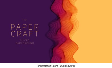 Violet to orange paper layers. 3D abstract gradient papercut. Colorful origami shape concept