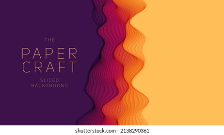 Violet to orange paper layers. 3D abstract gradient papercut. Colorful origami shape concept