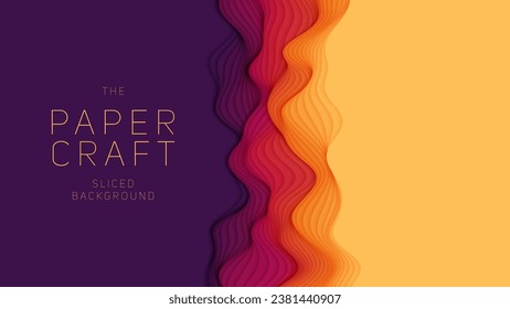 Violet to orange paper layers. 3D abstract gradient papercut. Colorful origami shape concept