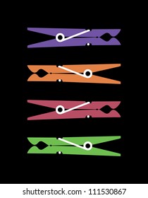 violet, orange, red and green clothes pegs - illustration