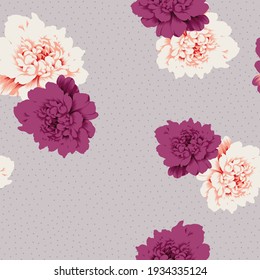 violet and orange vector flowers bunches pattern on retro grey background