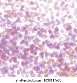 violet and orange watercolor dot pattern with squared flakes on white background, vector illustration