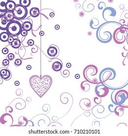 violet ornate heart card on white 