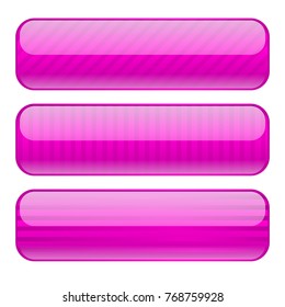 Violet oval buttons. Blank icons with stripe design. Vector 3d illustration isolated on white background
