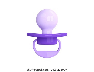 Violetter Schnuller realistischer Stil. Dummy, friedliche Seitenansicht isoliert. 3D-Baby-Symbol. Element der Betreuung von Kindern während der Mutterschaft. Cartoon Vektor-Illustration