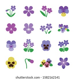 Violet Pansy icon set, vector illustration