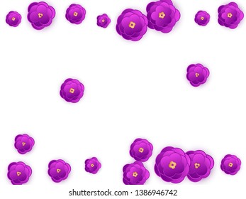 Violet paper cut abstract flowers background. Sakura purple gold gradient abstract flowers isolated on white vector design.